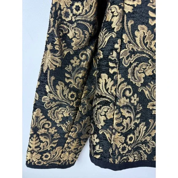 OLD NAVY Black Gold Brocade Jacquard Collarless Jacket Blazer‎ Women Size M - Picture 10 of 15